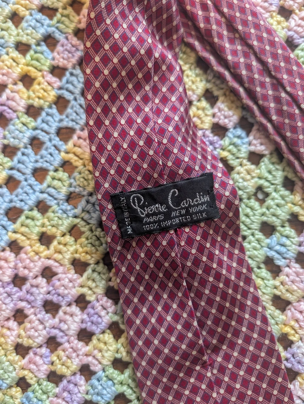 Pierre Cardin‎ Men's Burgundy and Gold Geometric Silk Tie 100% Silk